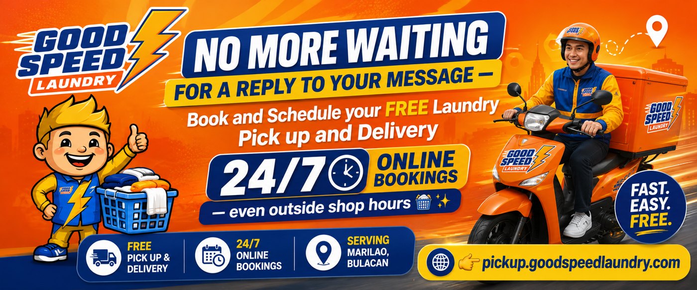 Good Speed Laundry — free pickup and delivery, 24/7 online bookings, serving Marilao, Bulacan